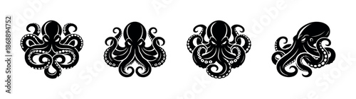 Octopus vector icons set. marine, sea life, ocean symbols