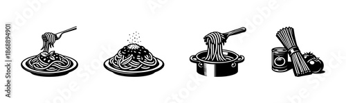 Pasta vector icons set. italian food, spaghetti, cooking symbols