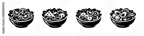 Food vector icons set. salad, bowl, healthy meal symbols