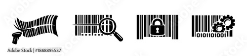 Barcode vector icons set. codes, scanner, technology symbols