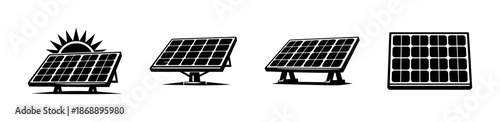 Solar panels vector icons set. renewable energy, eco symbols