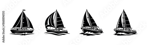 Sailboat vector icons set. nautical, marine, sailing symbols