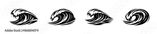 Ocean wave vector icons set. sea, surf, aquatic symbols