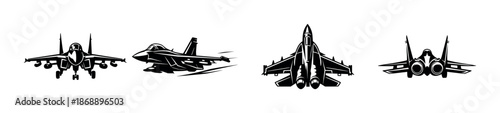 Jet fighter vector icons set. military, aircraft, aviation symbols