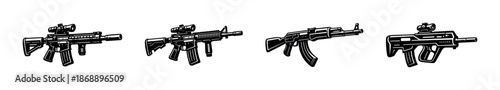 Gun vector icons set. firearms, rifles, weapon symbols