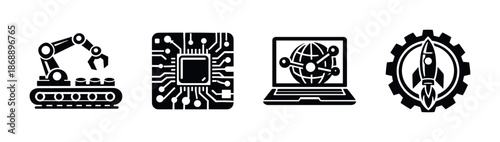 Technology vector icons set. robotics, circuits, networking symbols