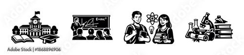 Education vector icons set. academic, learning, school symbols