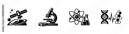 Science vector icons set. laboratory, research, chemistry symbols