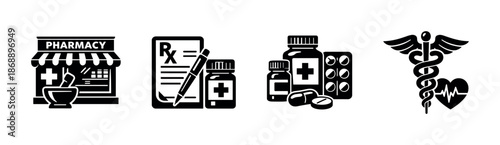 Pharmacy vector icons set. medicine, healthcare, medical symbols