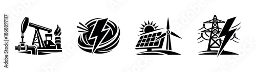 Energy vector icons set. power, renewable, industry symbols