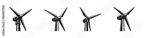 Wind turbine vector icons set. renewable, energy, sustainable symbols