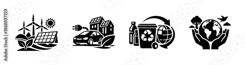 Eco-friendly vector icons set. sustainability, renewable energy symbols