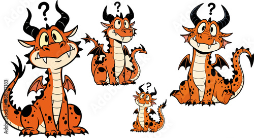 Cute cartoon orange baby dragons collection