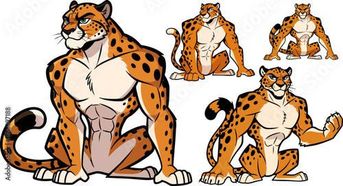 Muscular anthropomorphic cheetah character sheet