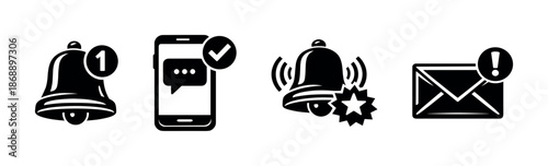 Notification vector icons set. alerts, messages symbols collection