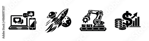 Technology vector icons set. digital, innovation, tech symbols