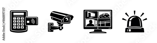 Security vector icons set. surveillance, monitoring, protection symbols