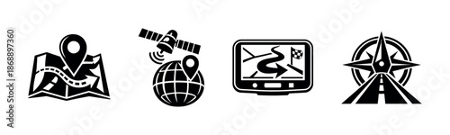 Map and navigation vector icons set. gps, adventure, exploration symbols
