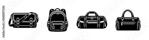 Bags vector icons set. backpacks, luggage, travel symbols