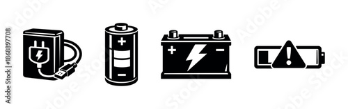 Battery vector icons set. energy, power, electrical symbols.