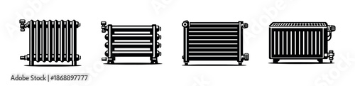 Radiator vector icons set. heating, thermal, radiator symbols