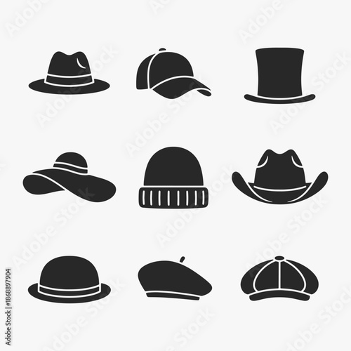A set of Diverse hat styles, Vector Sign for Logos, Labels, and Icons.