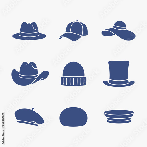 A set of Diverse hat styles, Vector Sign for Logos, Labels, and Icons.