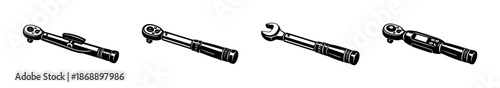 Torque wrench vector icons set. tools, equipment, repair symbols