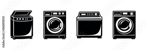 Household appliance vector icons set. washing machines, home devices symbols