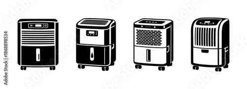 Humidifier vector icons set. air purifier, moisture control symbols