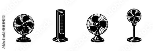 Fan vector icons set. cooling, air circulation, fan symbols
