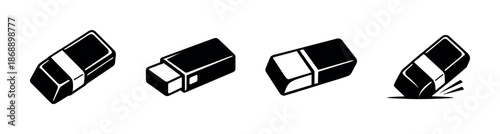 Eraser vector icons set. stationery, office, school supplies symbols
