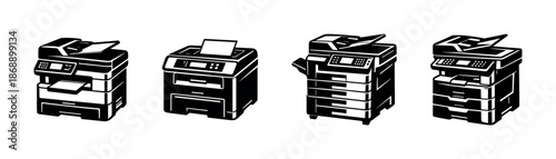 Printer vector icons set. office, electronics, copier symbols