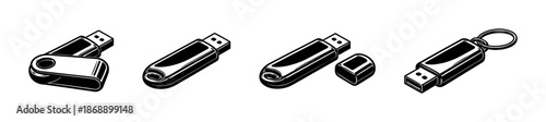 Usb flash drive vector icons set. storage, digital, memory symbols