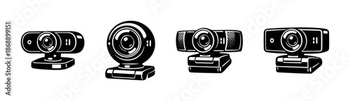 Webcam vector icons set. digital, camera symbols collection