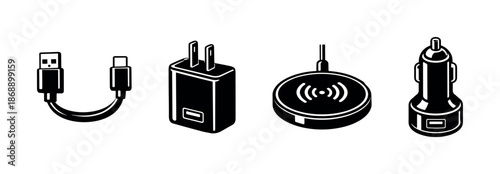 Charger vector icons set. power, electronics, charging symbols