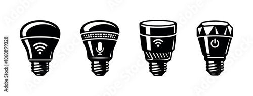 Smart bulb vector icons set. technology, lighting, energy symbols