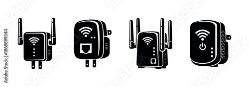 Wifi router vector icons set. network, wireless, signal symbols