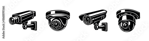 Security camera vector icons set. surveillance, monitoring, cctv symbols