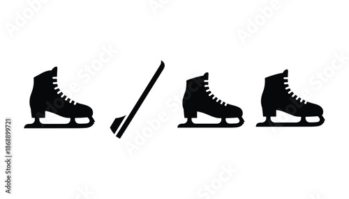 Collection of ice skates hockey equipment set skate blades protection black vector illustration footwear