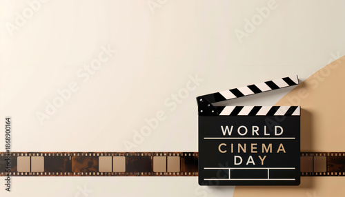 World Cinema Day concept with film clapperboard and copy space.
