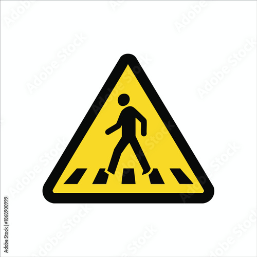 Yellow pedestrian crossing sign on white background