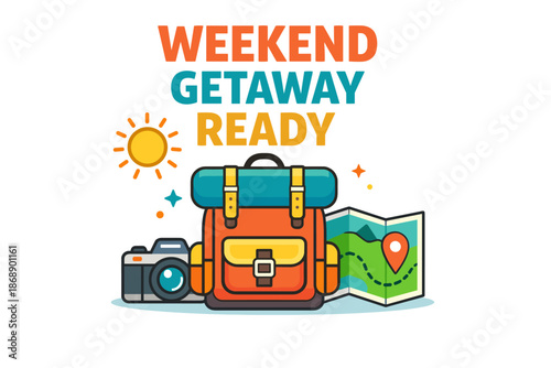 Weekend getaway essentials: backpack, camera, map for adventure