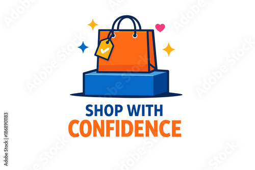Shop with confidence: colorful shopping bag and positivity symbols