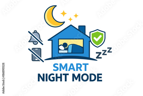 Smart night mode icon with sleep and security symbols