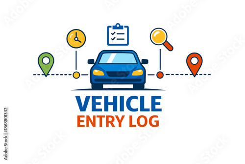 Vehicle entry log system illustration with car and icons