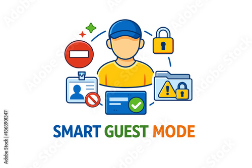 Smart guest mode security interface with access control and user verification icons
