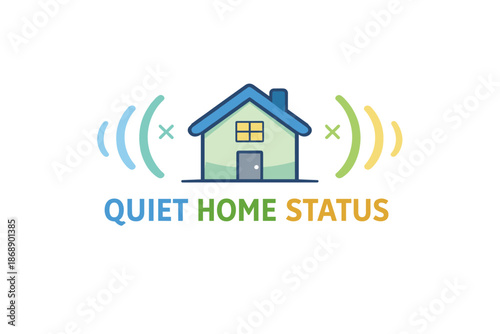 Quiet home status icon with sound waves in blue, green, and yellow