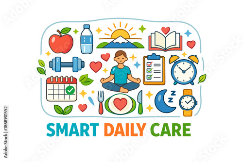 Smart daily care: healthy lifestyle icons for balanced living