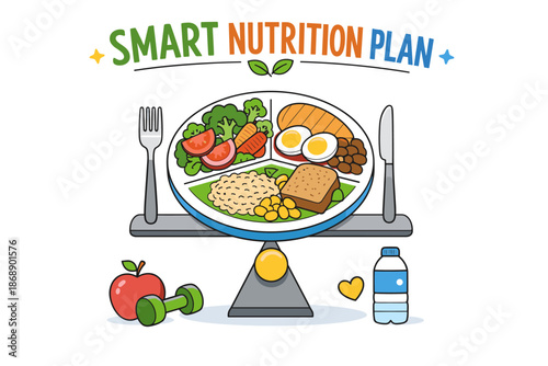 Balanced diet and exercise concept with smart nutrition plan for healthy living
